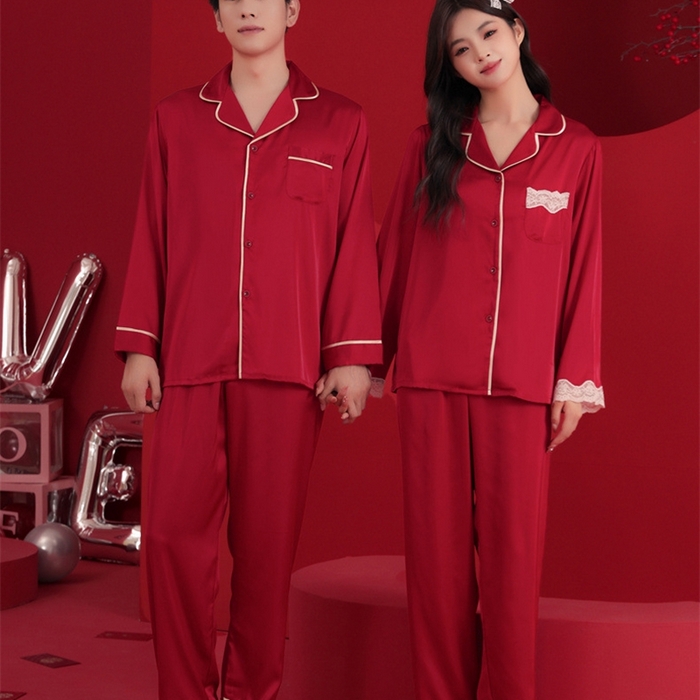 91家纺网 家纺一手货源 找家纺 洛兰沙家居馆【只代发】【只代发】 2024新款婚庆冰丝睡衣 106情侣长款