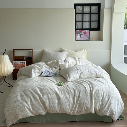 91家纺网 家纺一手货源 找家纺 麦伦家居 2024新款A类全棉双层纱系列四件套-影棚图 春山集