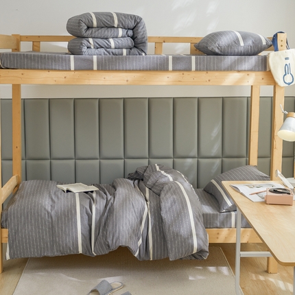 柠萌家居 2025新品A类全棉色织水洗棉简约条纹格子无印良品风格学生季宿舍上下铺AA版三件套四件套 光阴灰