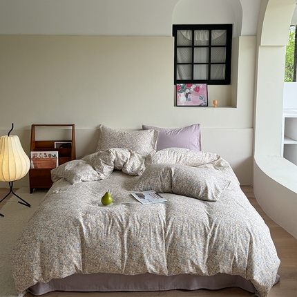 91家纺网 家纺一手货源 找家纺 麦伦家居 2024新款A类全棉双层纱系列四件套-影棚图 粉郁