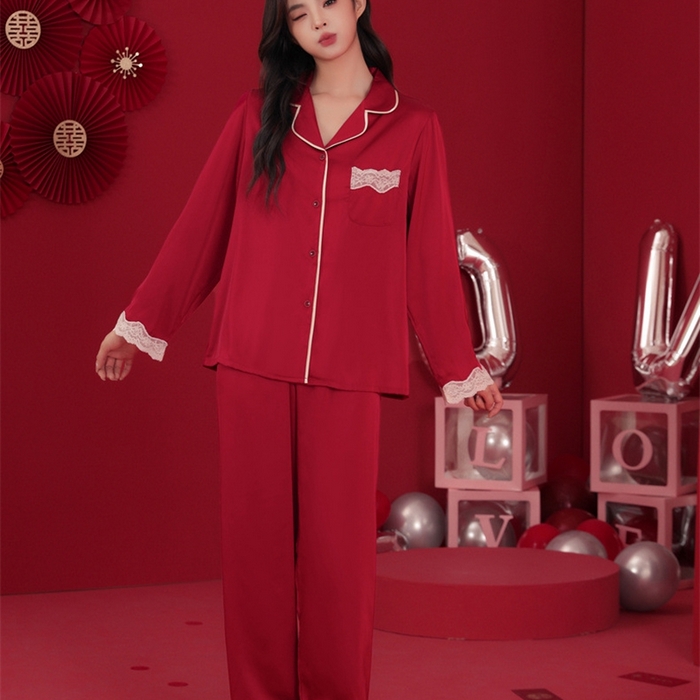 91家纺网 家纺一手货源 找家纺 洛兰沙家居馆【只代发】【只代发】 2024新款婚庆冰丝睡衣 106情侣长款