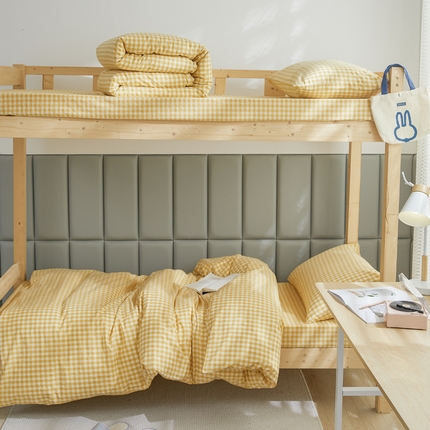 91家纺网 家纺一手货源 找家纺 （总）柠萌家居 2025新品A类全棉色织水洗棉简约条纹格子无印良品风格学生季宿舍上下铺AA版三件套四件套