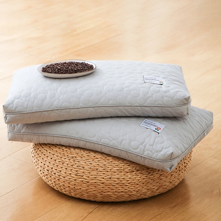 91家纺网 家纺一手货源 找家纺 昕科 2025新款A类全棉水洗棉花朵荞麦枕纯荞麦壳枕芯纯棉绣花花荞麦枕头 灰色