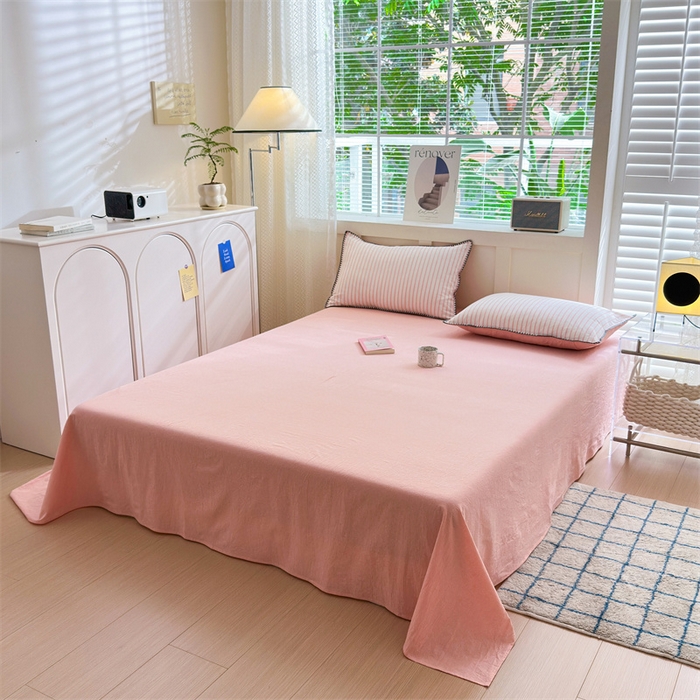 91家纺网 家纺一手货源 找家纺 晚依家纺 2024新款全棉色织水洗棉贝壳边绣三角针工艺四件套 诺言-粉