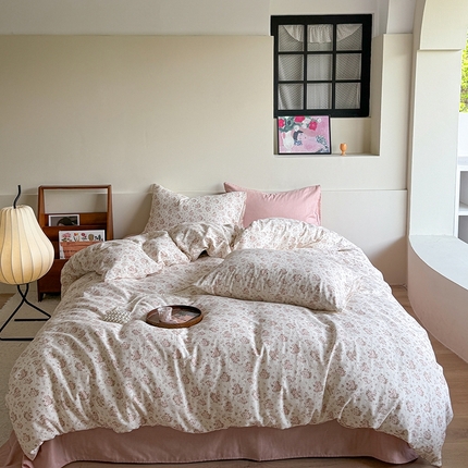 麦伦家居 2024新款A类全棉双层纱系列四件套-影棚图 粉黛