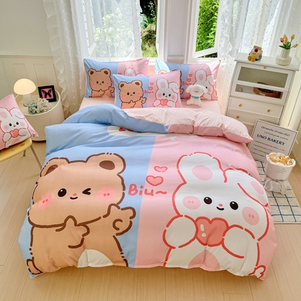 91家纺网 家纺一手货源 找家纺 卡斯诺家纺馆 2025新款110克水洗棉大版花四件套（下载包包含买家秀）两小无猜