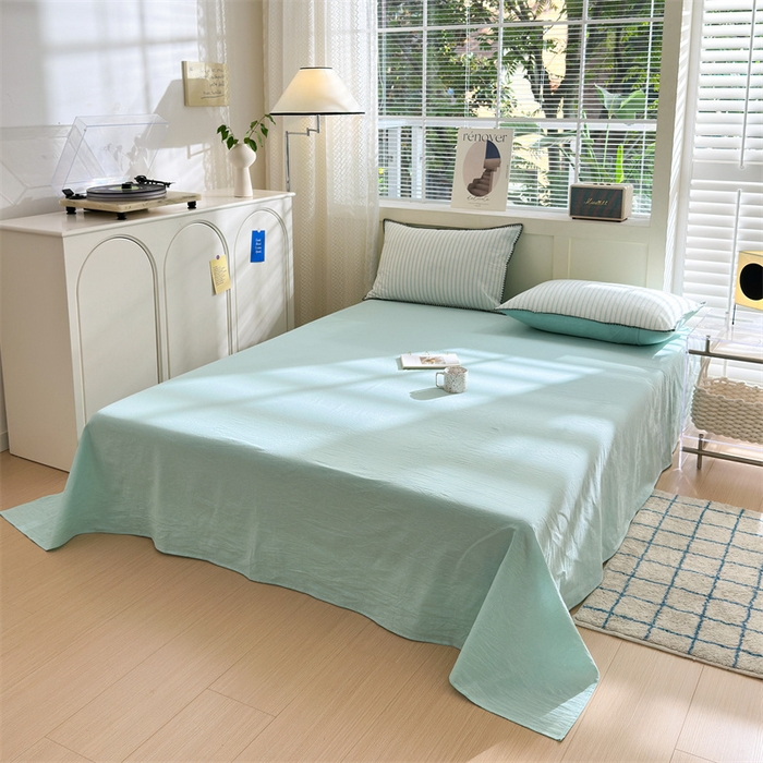 91家纺网 家纺一手货源 找家纺 晚依家纺 2024新款全棉色织水洗棉贝壳边绣三角针工艺四件套 诺言-蓝