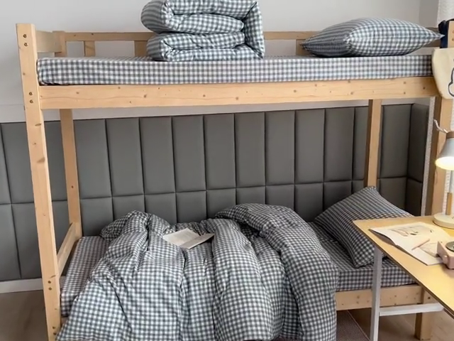 91家纺网 家纺一手货源 找家纺 柠萌家居 2025新品A类全棉色织水洗棉简约条纹格子无印良品风格学生季宿舍上下铺AA版三件套四件套 小兰格