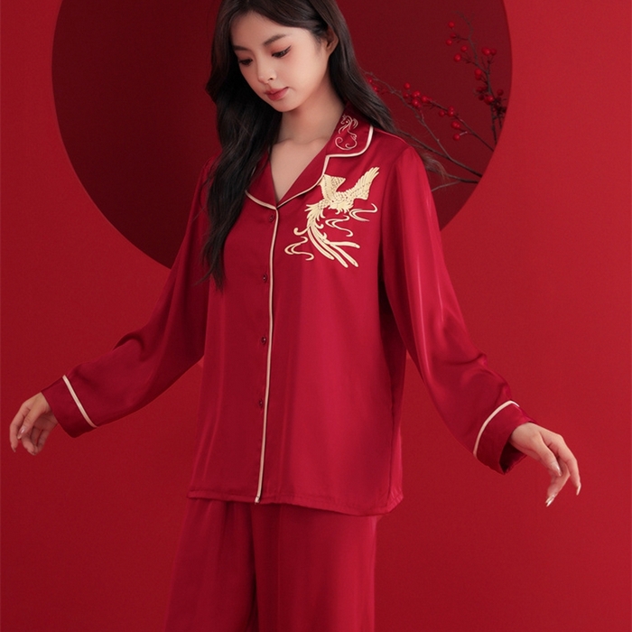 91家纺网 家纺一手货源 找家纺 洛兰沙家居馆【只代发】【只代发】 2024新款婚庆冰丝睡衣 102情侣