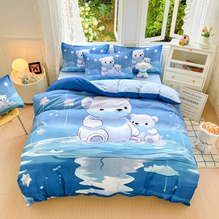 91家纺网 家纺一手货源 找家纺 卡斯诺家纺馆 2025新款110克水洗棉大版花四件套（下载包包含买家秀）奇幻熊宝