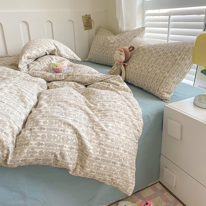 91家纺网 家纺一手货源 找家纺 爵仕家纺 2025小清新风格双层纱纯棉四件套 梵娜