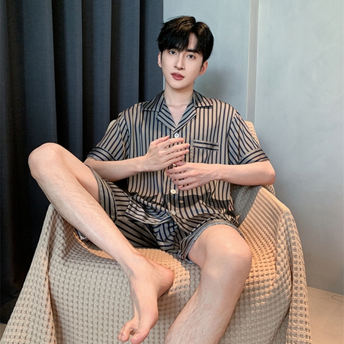 91家纺网 家纺一手货源 找家纺 洛兰沙 2024新款冰丝夏季高级感轻奢丝滑男士睡衣 501