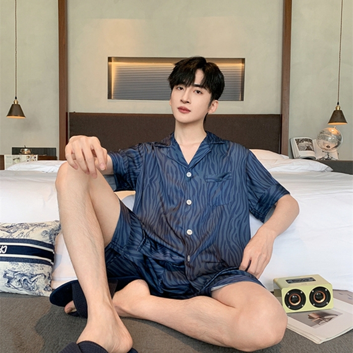 91家纺网 家纺一手货源 找家纺 洛兰沙 2024新款冰丝夏季高级感轻奢丝滑男士睡衣 516