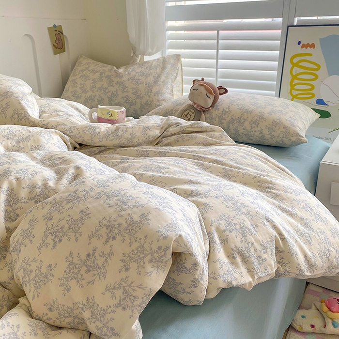 91家纺网 家纺一手货源 找家纺 爵仕家纺 2025小清新风格双层纱纯棉四件套 繁华