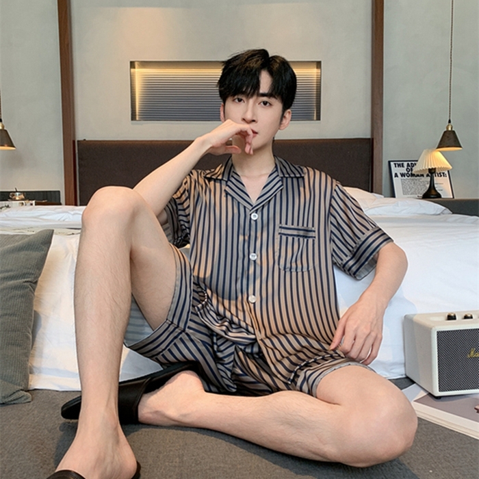 91家纺网 家纺一手货源 找家纺 洛兰沙 2024新款冰丝夏季高级感轻奢丝滑男士睡衣 501