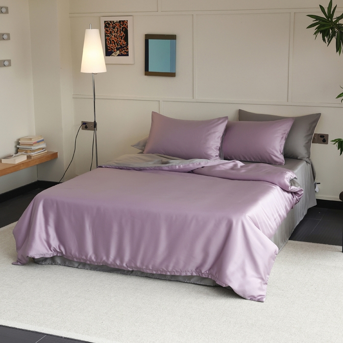 91家纺网 家纺一手货源 找家纺 轩和 2025新款A类LF兰精天丝套件 香气紫+伯爵灰