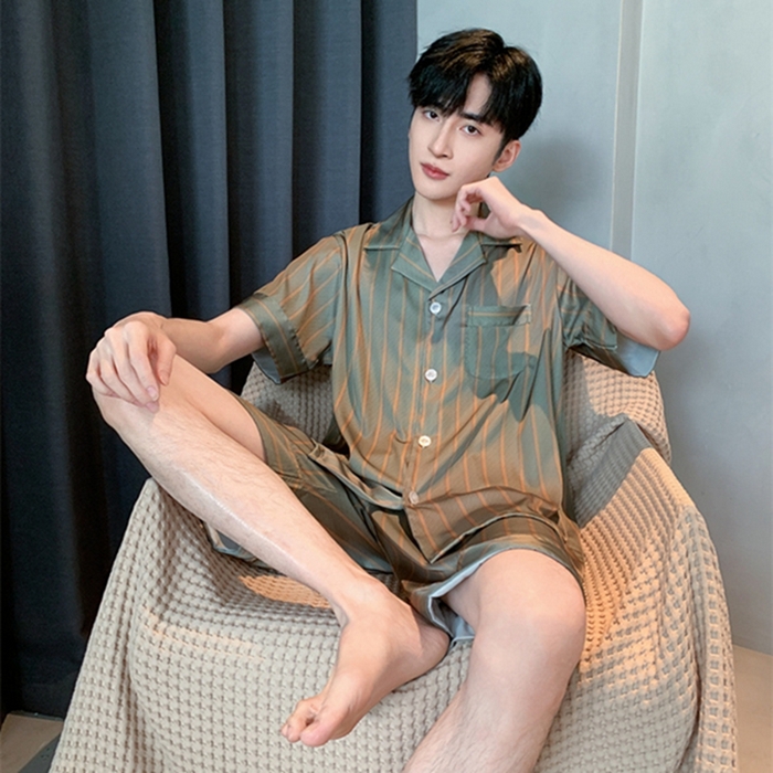 91家纺网 家纺一手货源 找家纺 洛兰沙 2024新款冰丝夏季高级感轻奢丝滑男士睡衣 513