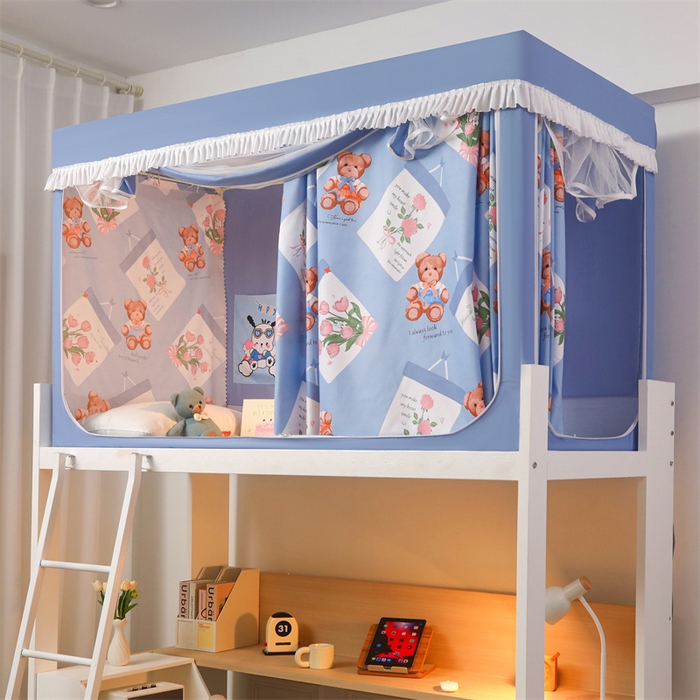 91家纺网 家纺一手货源 找家纺 迪凡保罗蚊帐 2025新款2412小清新印花遮光学生蚊帐带口袋帘 海报小熊