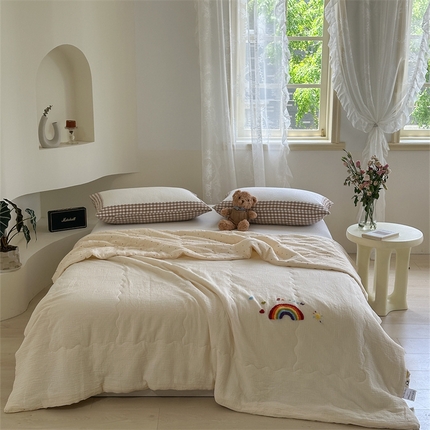 洋铭区 2024新花型皱皱纱毛巾绣夏被 彩虹波点