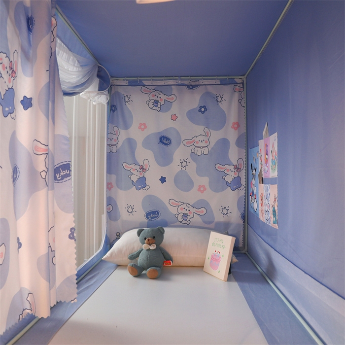 91家纺网 家纺一手货源 找家纺 迪凡保罗蚊帐 2025新款2412小清新印花遮光学生蚊帐带口袋帘 长耳兔