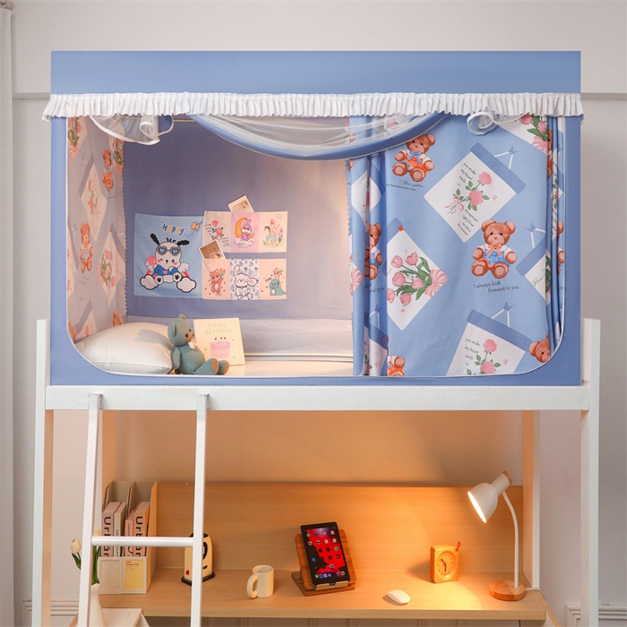 91家纺网 家纺一手货源 找家纺 迪凡保罗蚊帐 2025新款2412小清新印花遮光学生蚊帐带口袋帘 海报小熊