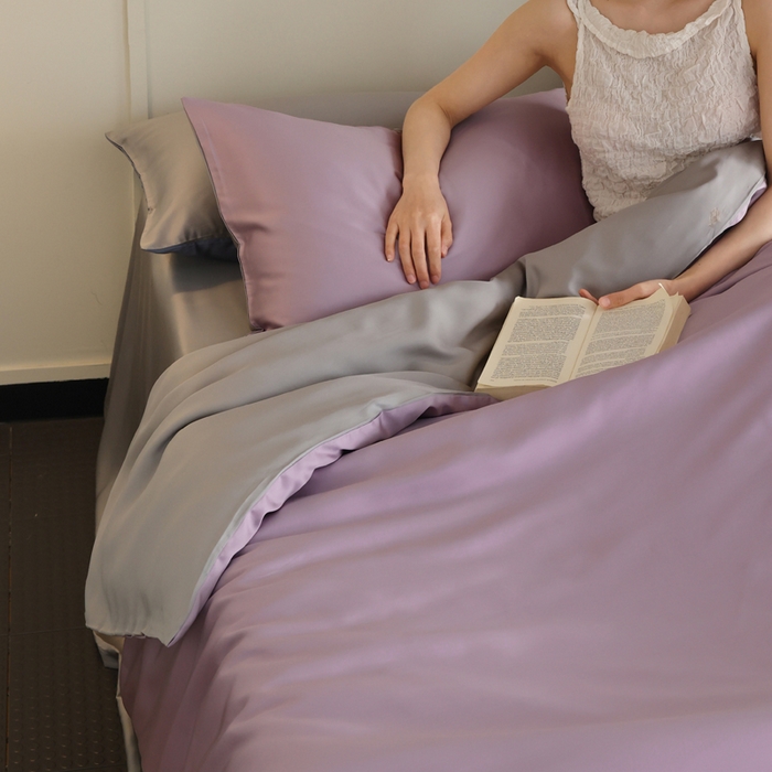 91家纺网 家纺一手货源 找家纺 轩和 2025新款A类LF兰精天丝套件 香气紫+伯爵灰