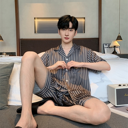 洛兰沙 2024新款冰丝夏季高级感轻奢丝滑男士睡衣 501