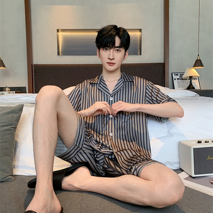 91家纺网 家纺一手货源 找家纺 洛兰沙 2024新款冰丝夏季高级感轻奢丝滑男士睡衣 501