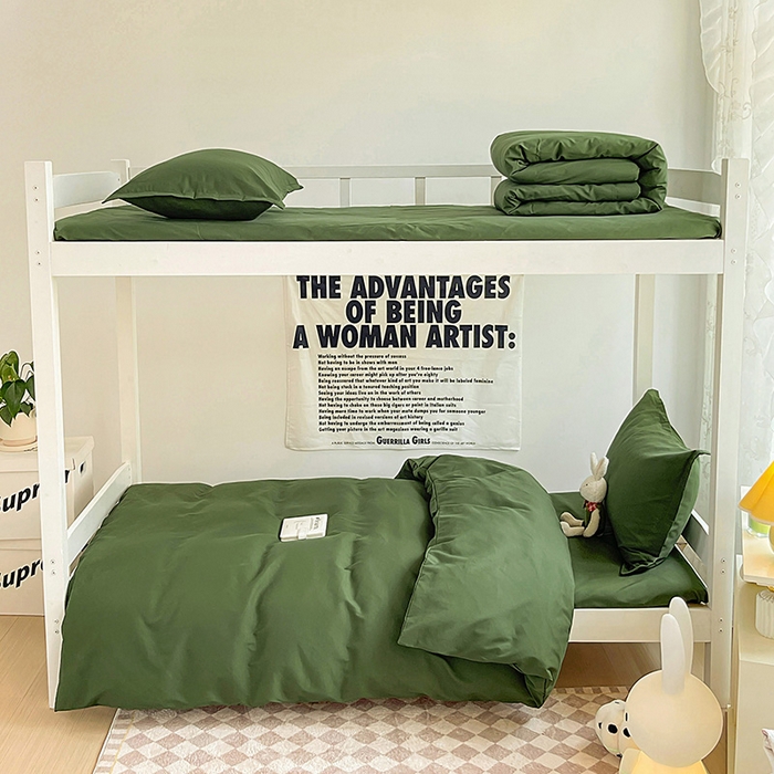 91家纺网 家纺一手货源 找家纺 简冠 2025新款植物羊绒学生宿舍三件套 军绿色