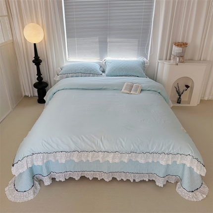 91家纺网 家纺一手货源 找家纺 （总）佰织鑫（会员-5元） 2024新品简约纯色全棉蝶恋花砂洗棉花床盖四件套