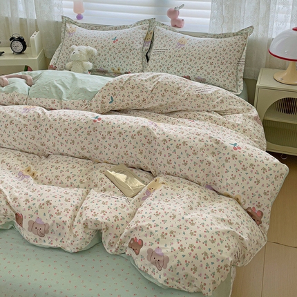 乐童 2024新款直播爆款13070纯棉印花吊边款一字绣四件套-第七波 恬蜜