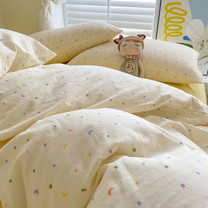 91家纺网 家纺一手货源 找家纺 爵仕家纺 2025小清新风格双层纱纯棉四件套 点缀星空