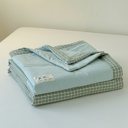 91家纺网 家纺一手货源 找家纺 源舜家纺 2025新款全棉水洗棉夏被 绿小格