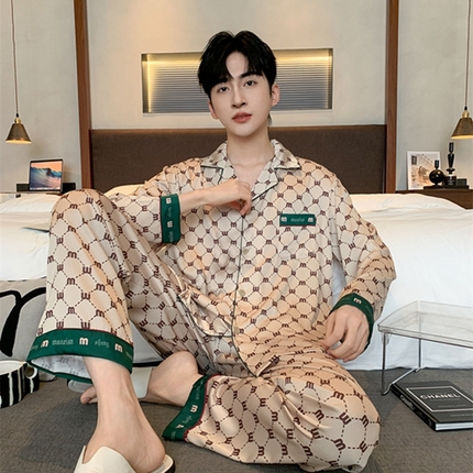 洛兰沙 2024新款夏季高级感轻奢男士睡衣 香槟01长款