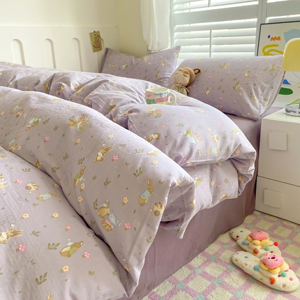 爵仕家纺 2025小清新风格双层纱纯棉四件套 小兔