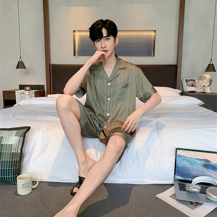 91家纺网 家纺一手货源 找家纺 洛兰沙 2024新款冰丝夏季高级感轻奢丝滑男士睡衣 513