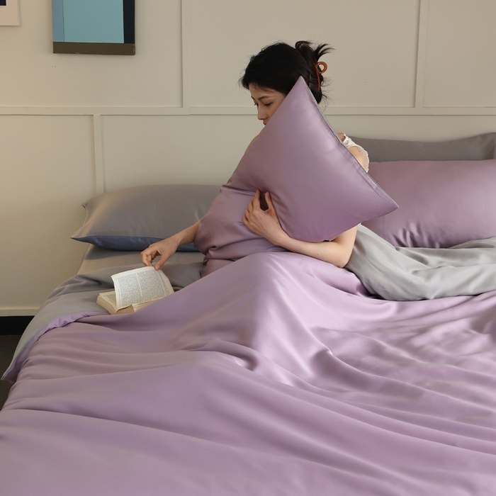 91家纺网 家纺一手货源 找家纺 轩和 2025新款A类LF兰精天丝套件 香气紫+伯爵灰