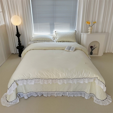 91家纺网 家纺一手货源 找家纺 （总）佰织鑫（会员-5元） 2024新品简约纯色全棉蝶恋花砂洗棉花床盖四件套