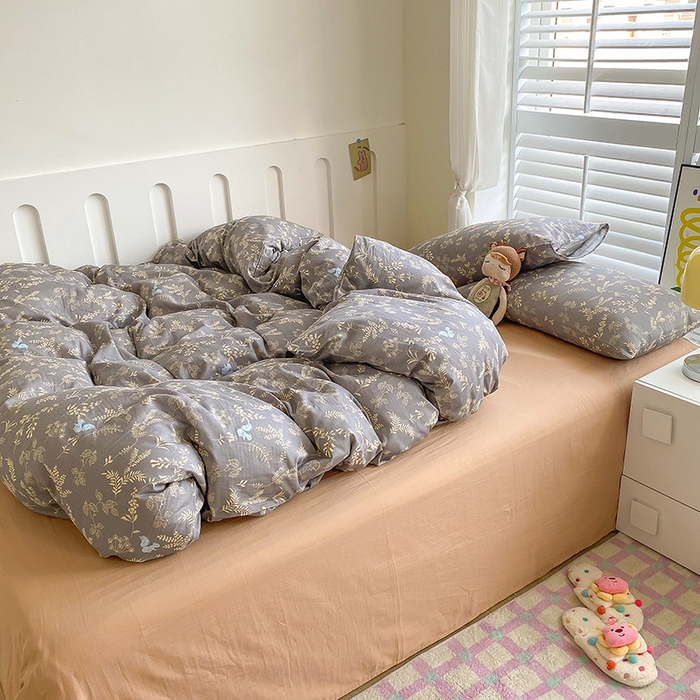 91家纺网 家纺一手货源 找家纺 爵仕家纺 2025小清新风格双层纱纯棉四件套 繁花似锦