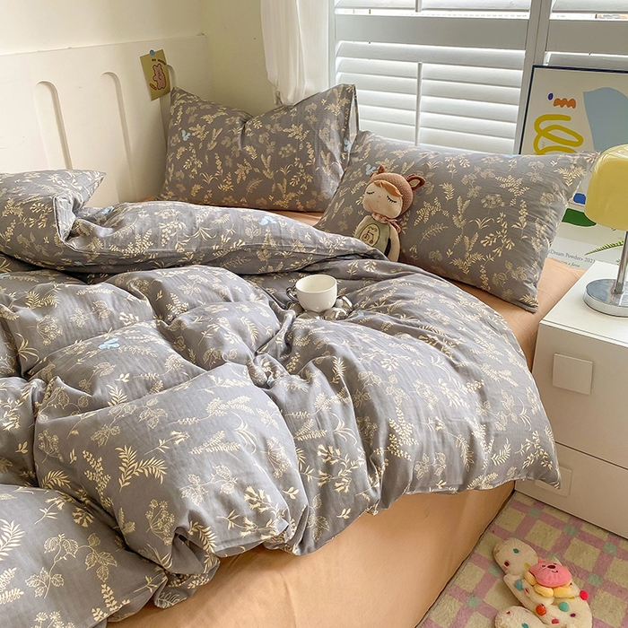 91家纺网 家纺一手货源 找家纺 爵仕家纺 2025小清新风格双层纱纯棉四件套 繁花似锦