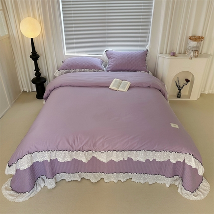 91家纺网 家纺一手货源 找家纺 （总）佰织鑫（会员-5元） 2024新品简约纯色全棉蝶恋花砂洗棉花床盖四件套