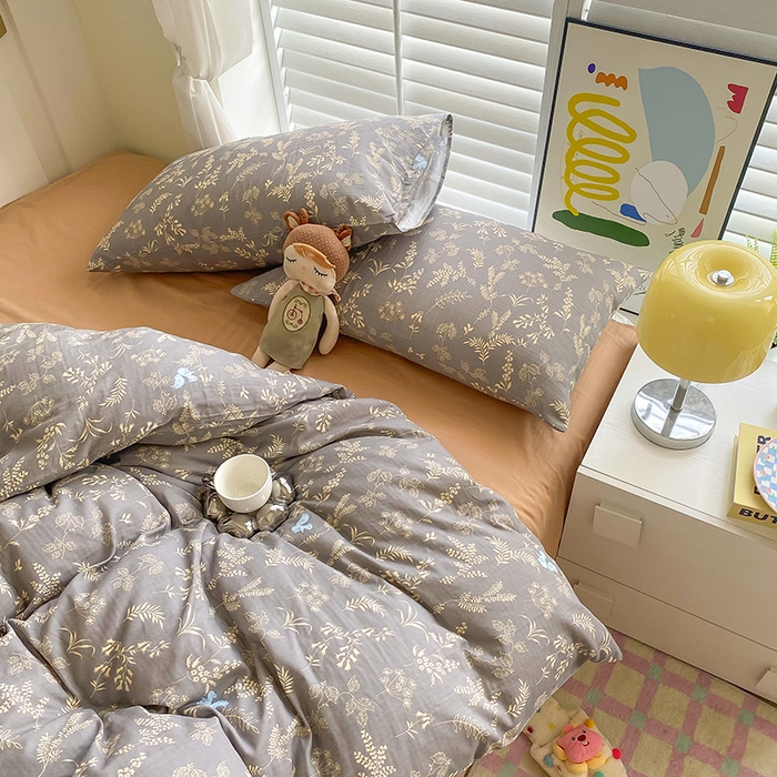 91家纺网 家纺一手货源 找家纺 爵仕家纺 2025小清新风格双层纱纯棉四件套 繁花似锦