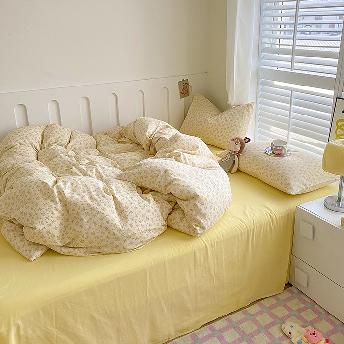 91家纺网 家纺一手货源 找家纺 爵仕家纺 2025小清新风格双层纱纯棉四件套 阳光小菊