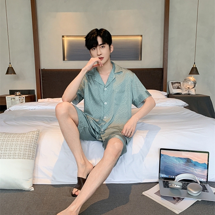 91家纺网 家纺一手货源 找家纺 洛兰沙 2024新款冰丝夏季高级感轻奢丝滑男士睡衣 514