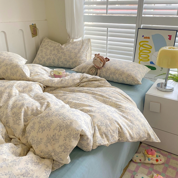 91家纺网 家纺一手货源 找家纺 爵仕家纺 2025小清新风格双层纱纯棉四件套 繁华