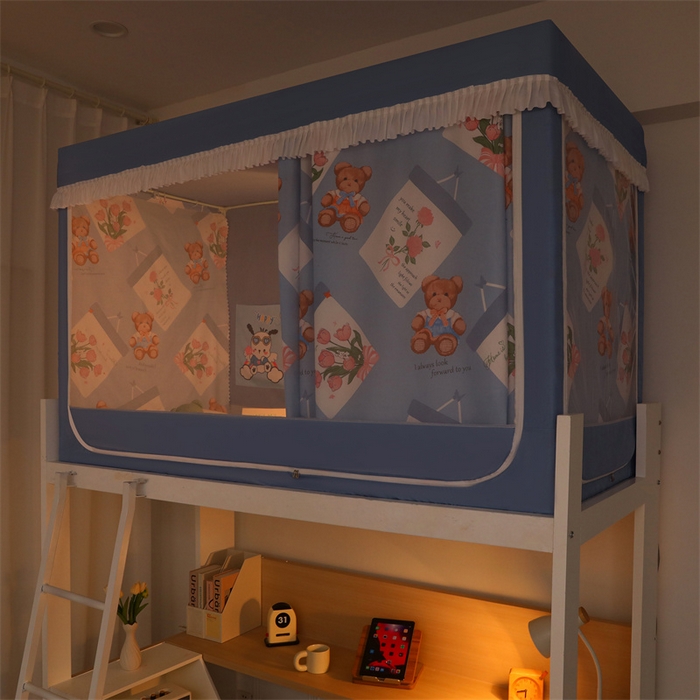 91家纺网 家纺一手货源 找家纺 迪凡保罗蚊帐 2025新款2412小清新印花遮光学生蚊帐带口袋帘 海报小熊