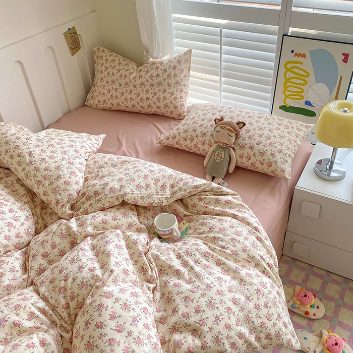 91家纺网 家纺一手货源 找家纺 爵仕家纺 2025小清新风格双层纱纯棉四件套 清新花园