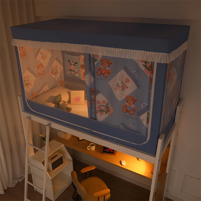 91家纺网 家纺一手货源 找家纺 迪凡保罗蚊帐 2025新款2412小清新印花遮光学生蚊帐带口袋帘 海报小熊