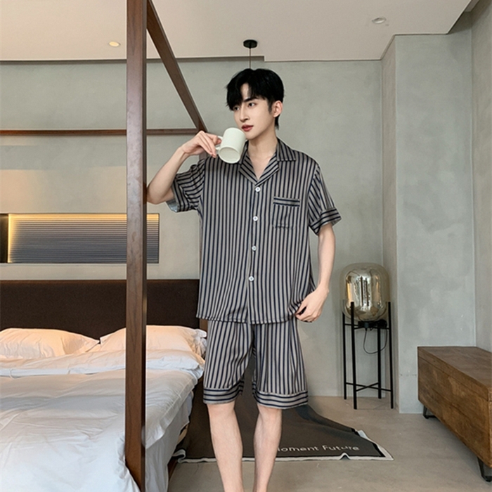 91家纺网 家纺一手货源 找家纺 洛兰沙 2024新款冰丝夏季高级感轻奢丝滑男士睡衣 501