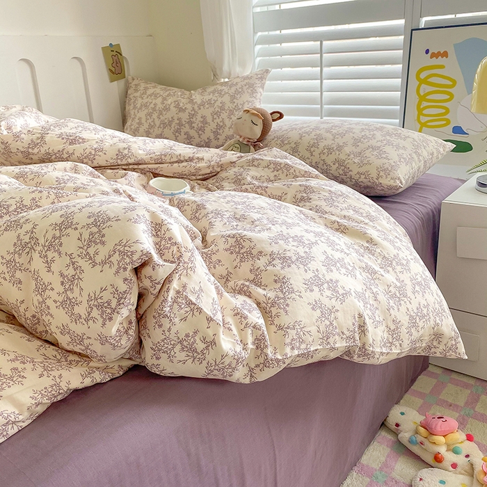 91家纺网 家纺一手货源 找家纺 爵仕家纺 2025小清新风格双层纱纯棉四件套 夏紫